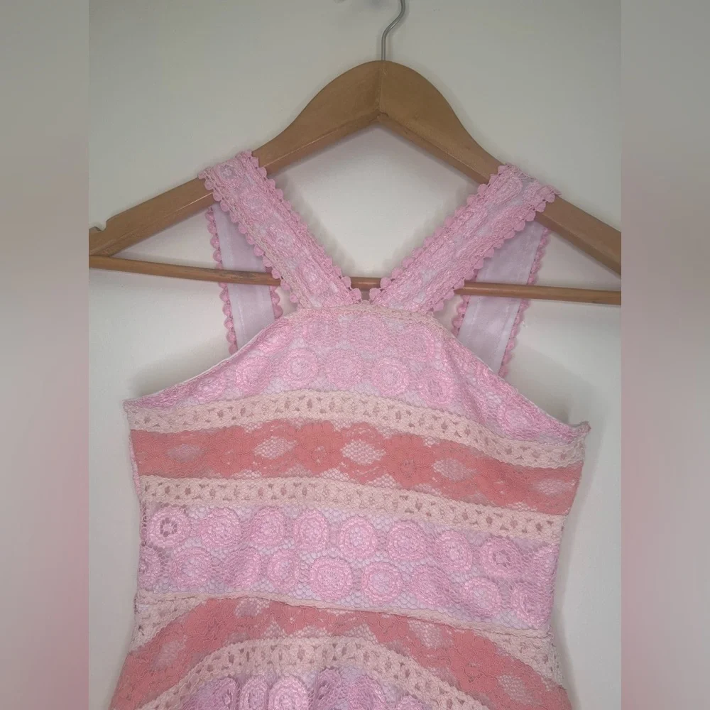 Girls Pink Lace Easter Dress Fit & Flare Party Spring Floral Size S (6/7)